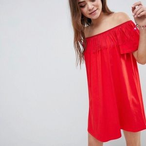 ASOS off shoulder sundress with fringe detail